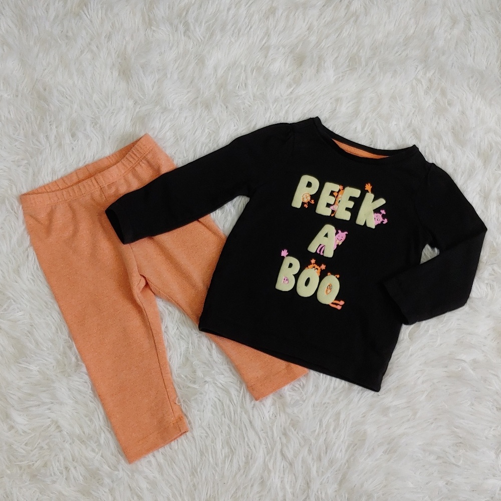 Gymboree 2 piece set orange black 12-18M